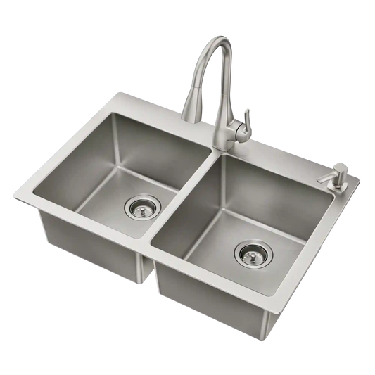 33" X 22" Steel 18 Gauge Double Bowl Dualmount Sink