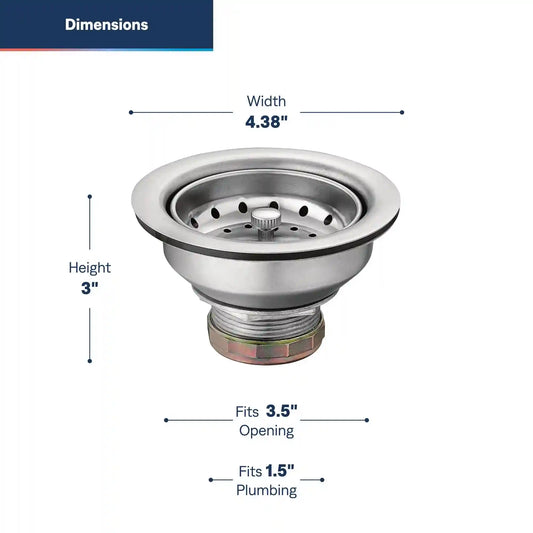 Moen Steel Drop-In Basket Strainer with Drain Assembly 3-1/2"