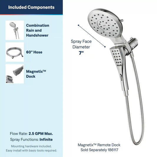 Verso Round Eight-Function 7" Diameter Spray Head with Handshower