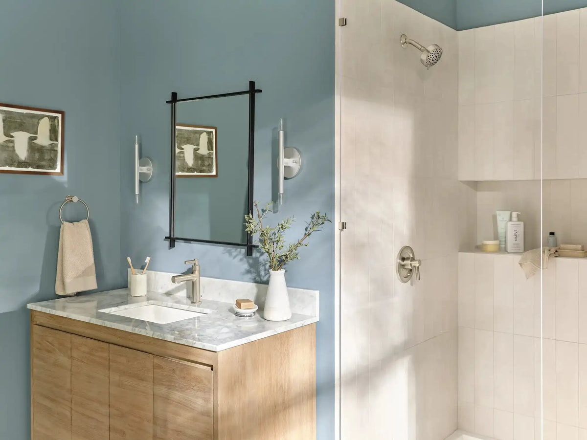 Aluma Brushed nickel one-handle low arc bathroom faucet
