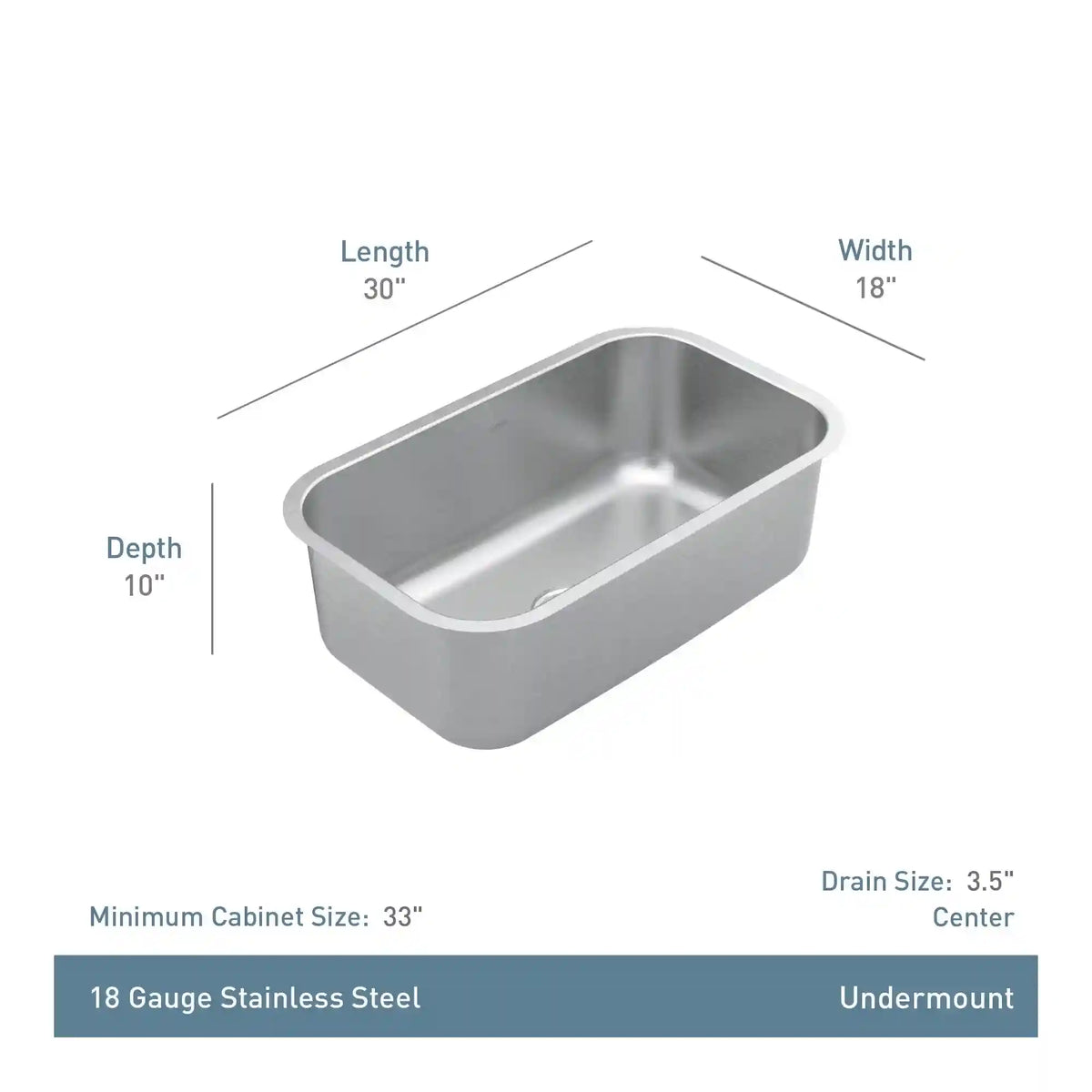 Prep 30" Steel Undermount Single Bowl Sink