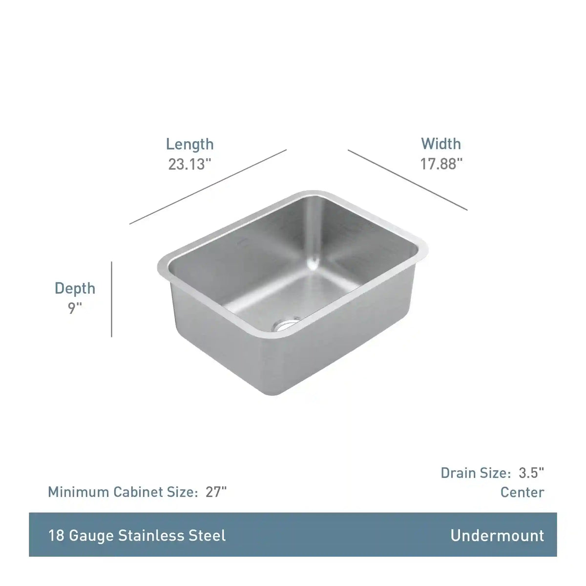 Prep 23" Steel Undermount Single Bowl Sink