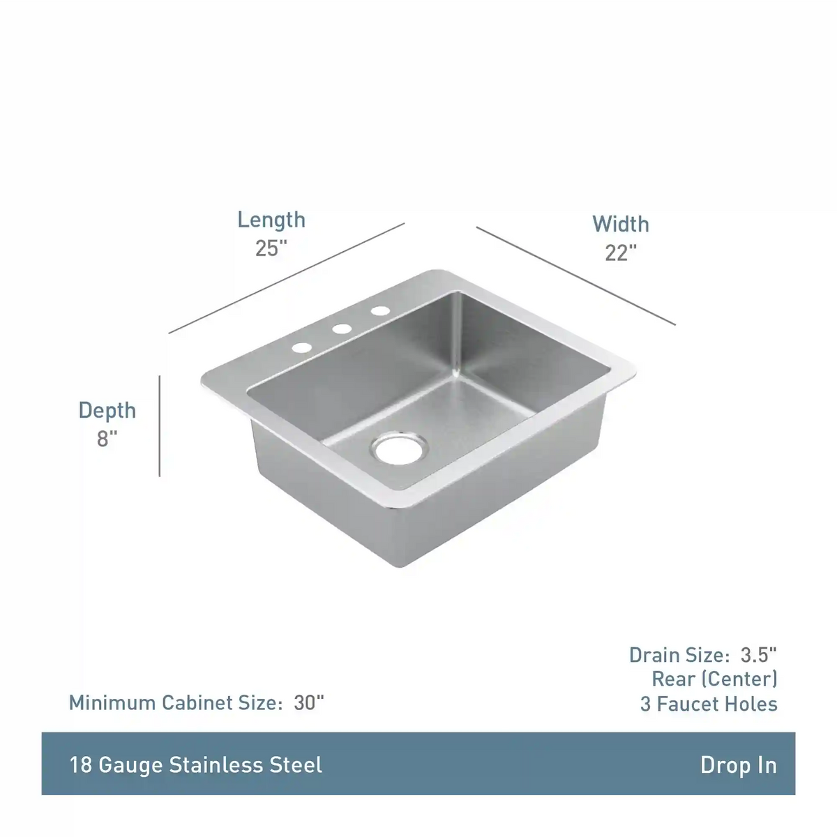 Prep 25" Steel Drop-In Single Bowl Sink