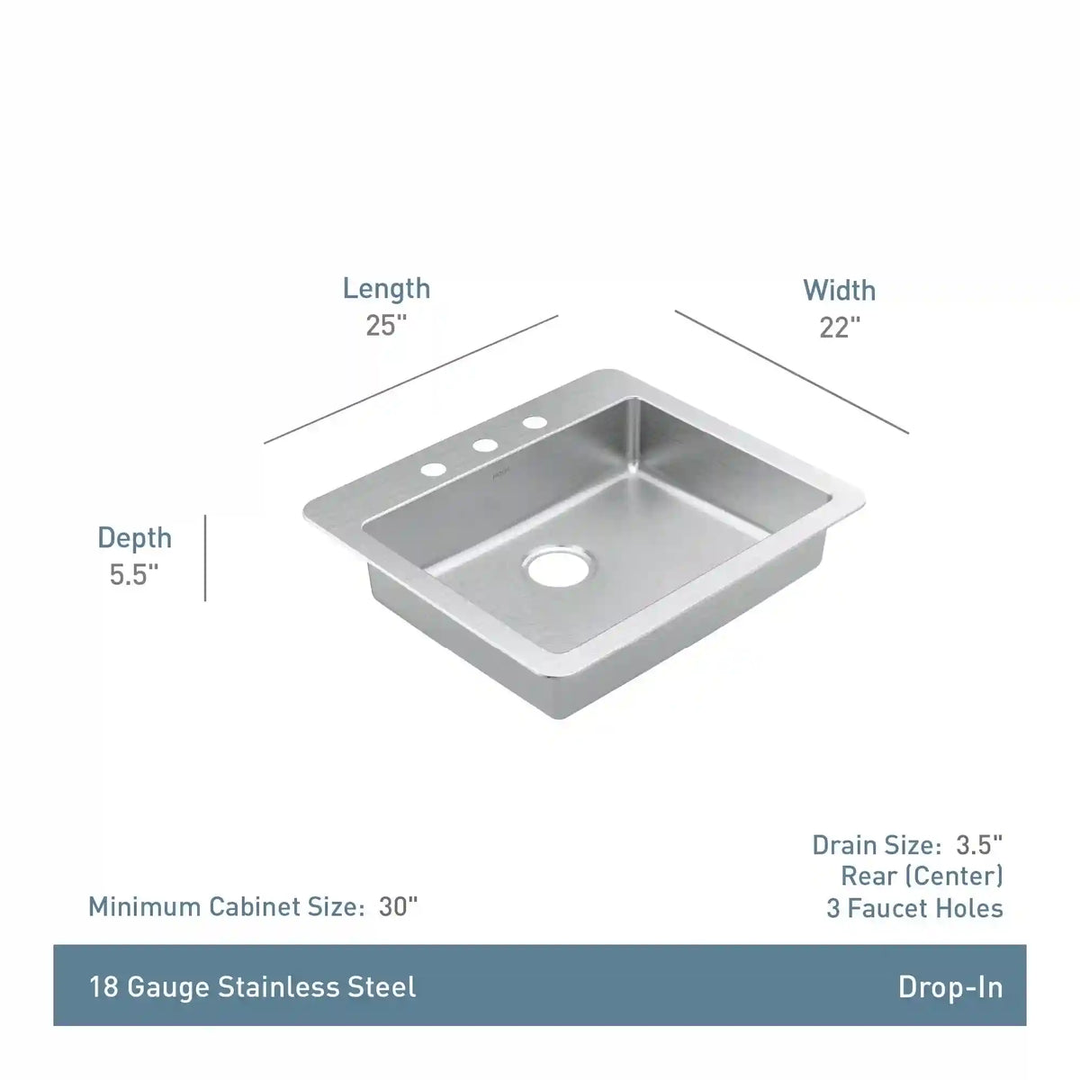 Prep 25" Steel Drop-In Single Bowl Sink