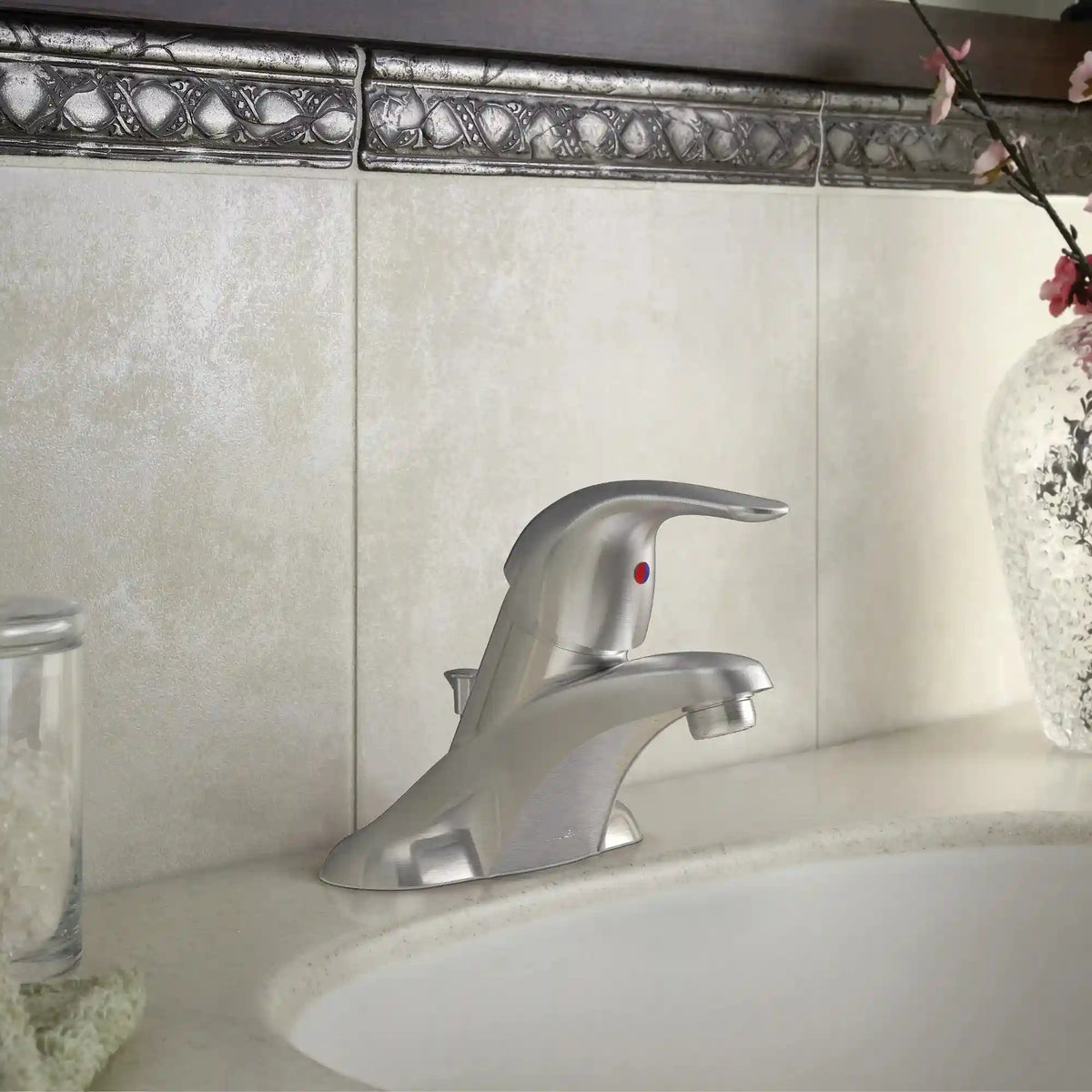 Adler Spot resist brushed nickel one-handle low arc bathroom faucet