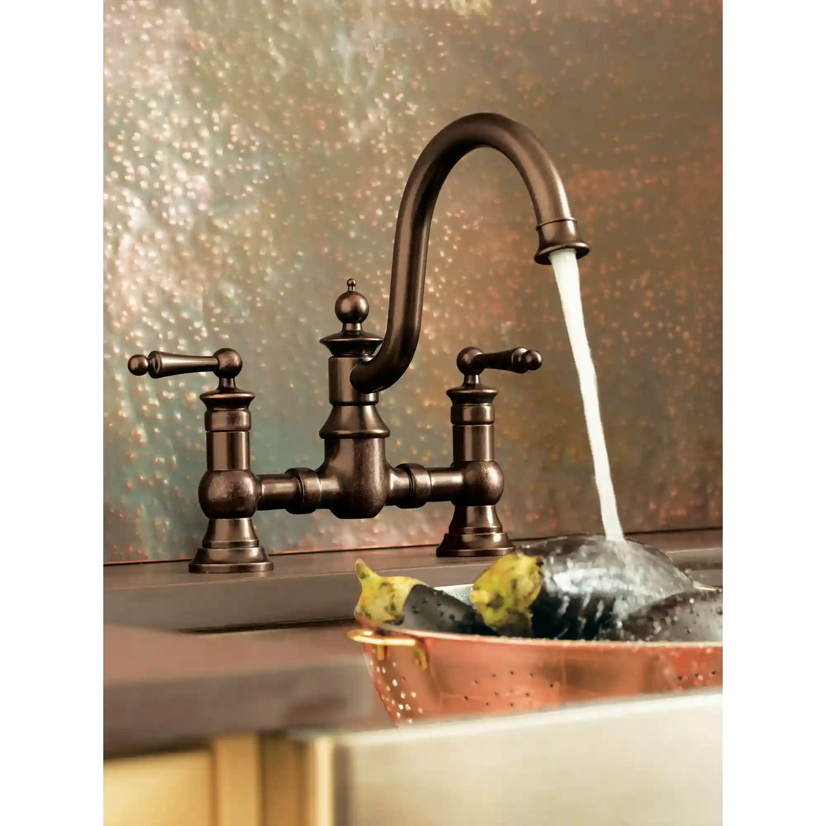 Waterhill Two-Handle High Arc Bridge Kitchen Faucet
