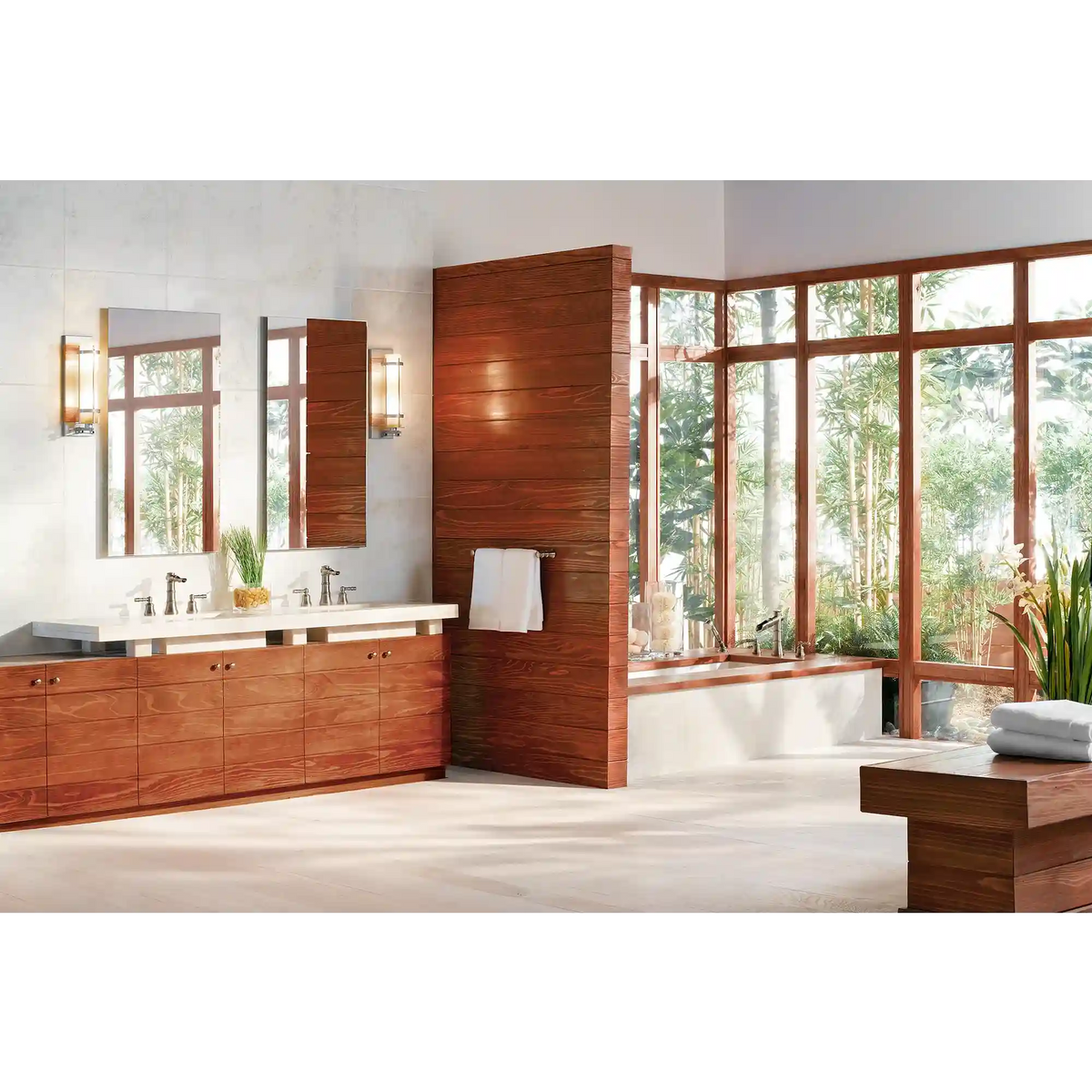 Bamboo Two-Handle Open Waterway Roman Tub Faucet Includes Hand Shower
