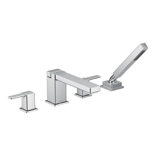90 Degree Two-Handle High Arc Roman Tub Faucet Includes Hand Shower