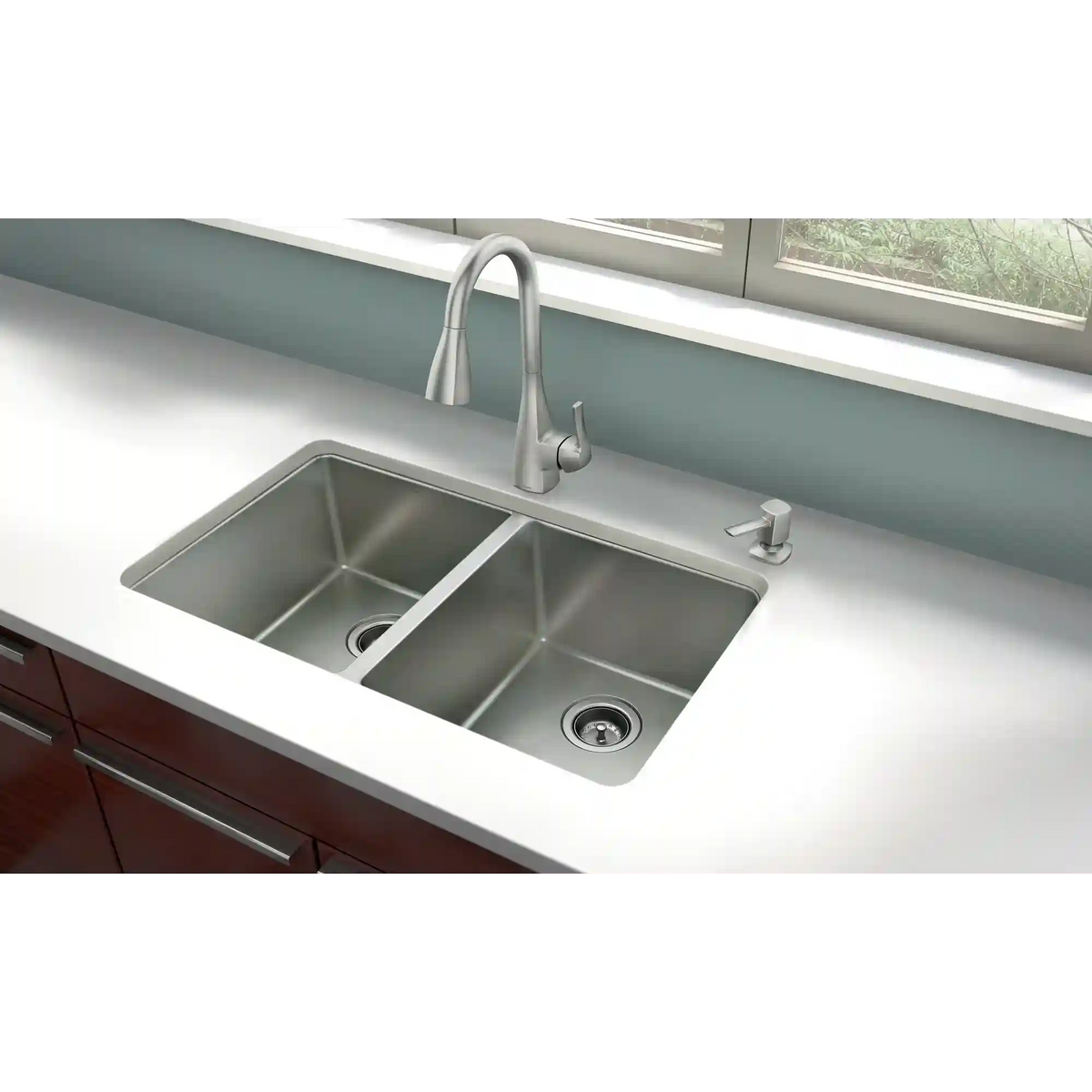 33" X 22" Steel 18 Gauge Double Bowl Dualmount Sink