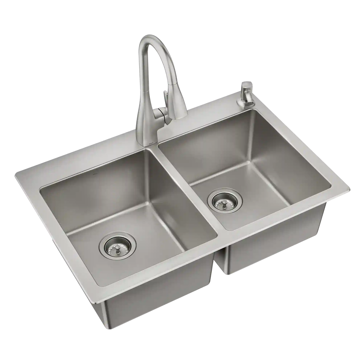 33" X 22" Steel 18 Gauge Double Bowl Dualmount Sink
