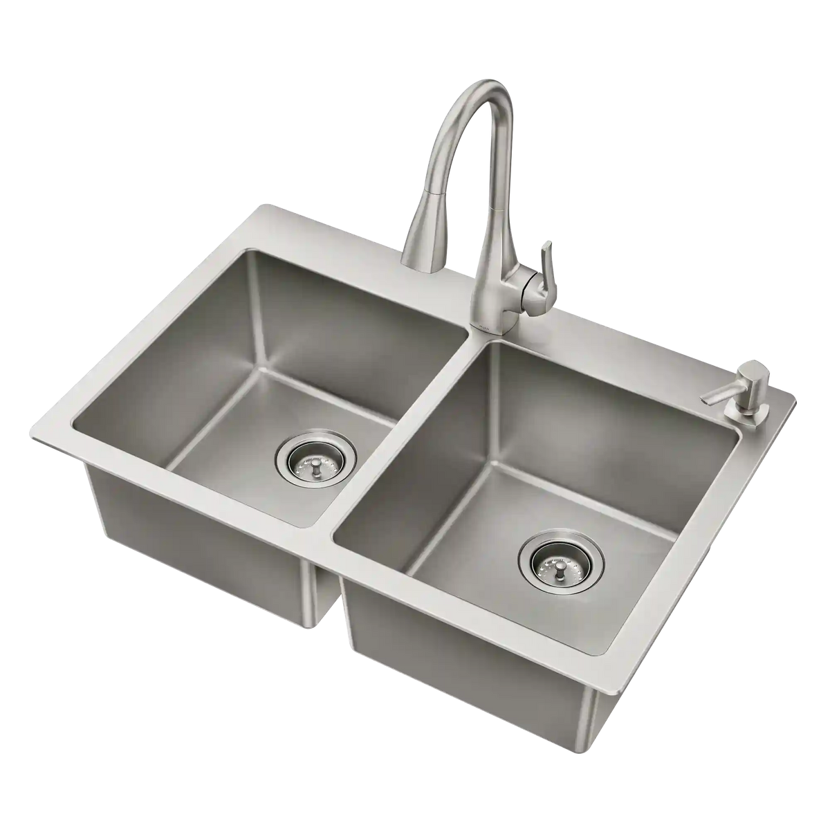 33" X 22" Steel 18 Gauge Double Bowl Dualmount Sink