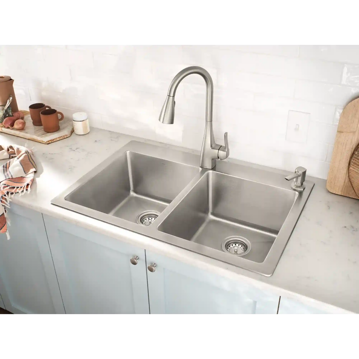 33" X 22" Steel 18 Gauge Double Bowl Dualmount Sink