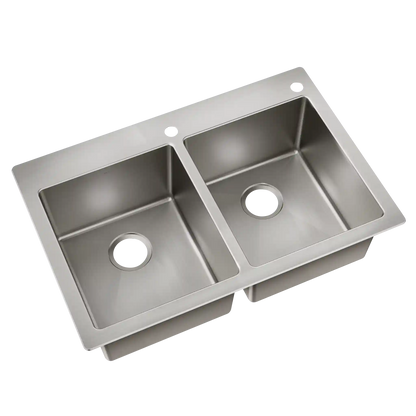 33" X 22" Steel 18 Gauge Double Bowl Dualmount Sink