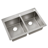 33" X 22" Steel 18 Gauge Double Bowl Dualmount Sink
