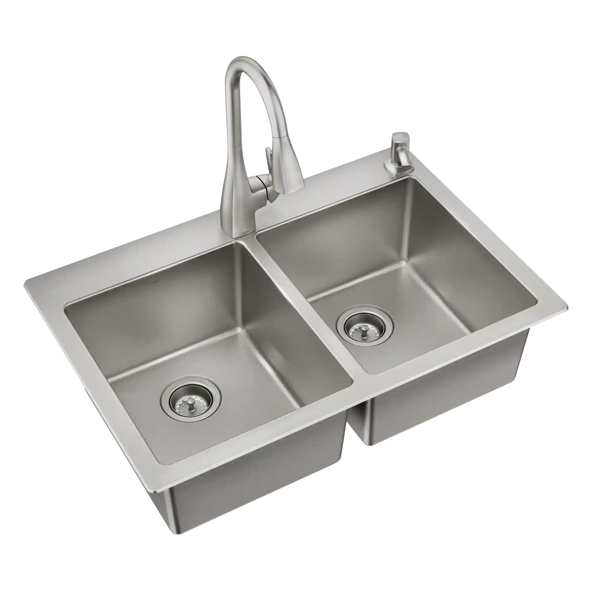 33" X 22" Steel 18 Gauge Double Bowl Dualmount Sink