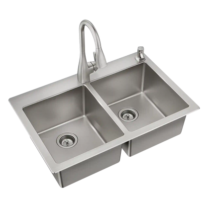 33" X 22" Steel 18 Gauge Double Bowl Dualmount Sink