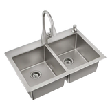 33" X 22" Steel 18 Gauge Double Bowl Dualmount Sink