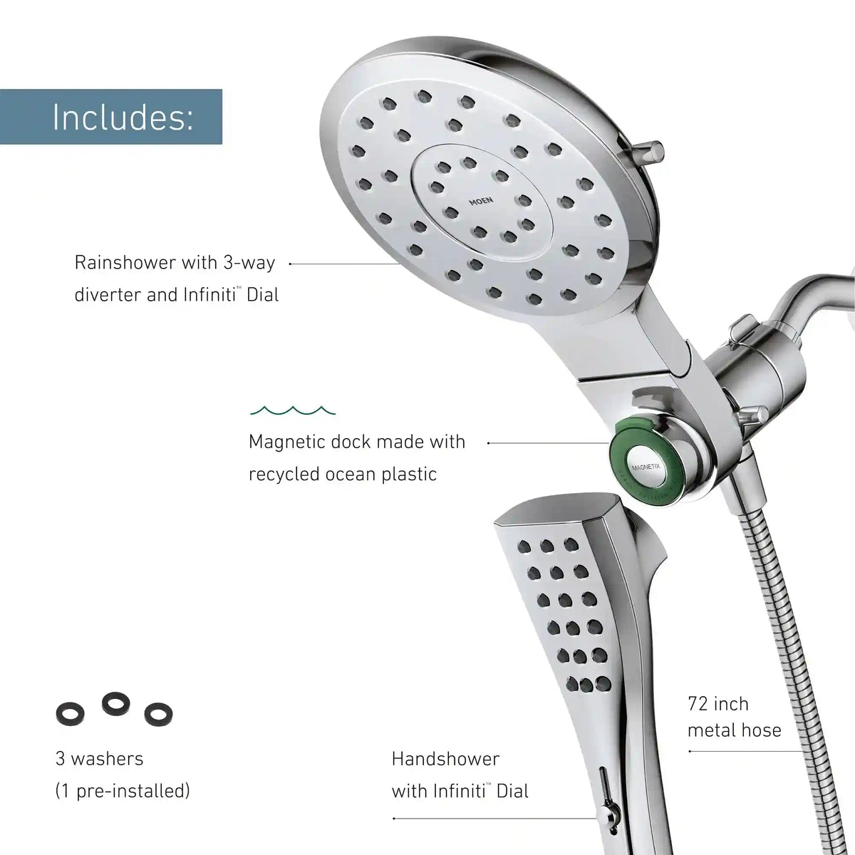 Verso Round Eight-Function Eco-Performance 7" Diameter Spray Head with Handshower
