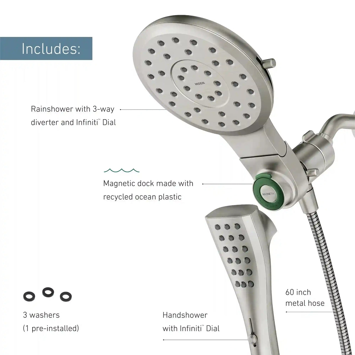 Verso Round Eight-Function Eco-Performance 7" Diameter Spray Head with Handshower