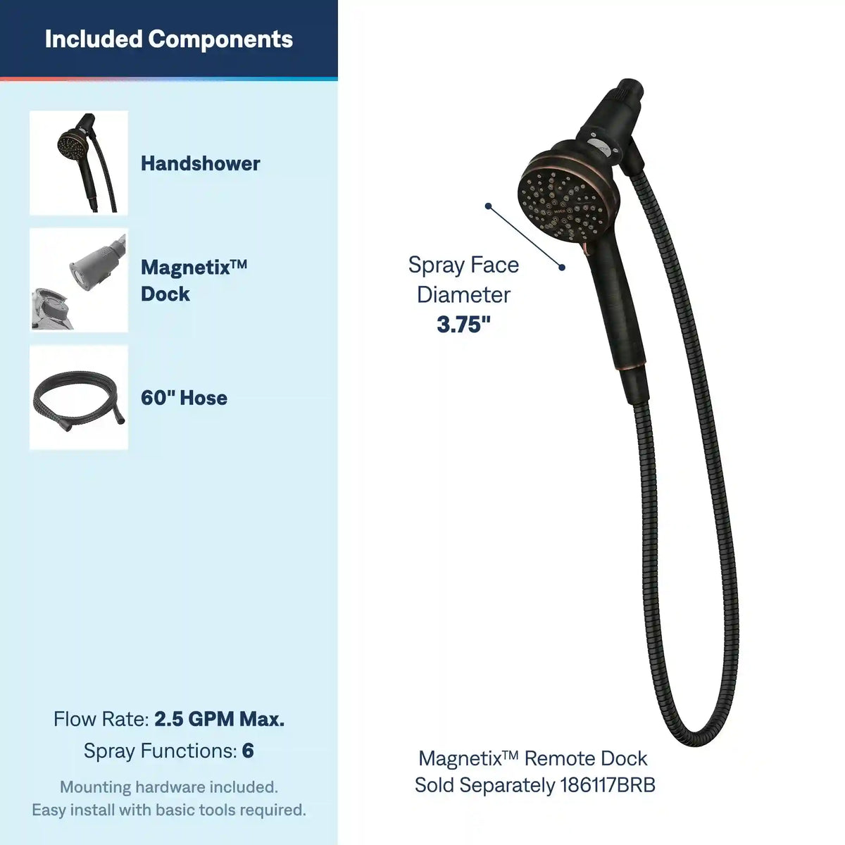 Engage Six-Function 3 1/2" Diameter Spray Head Handheld Shower