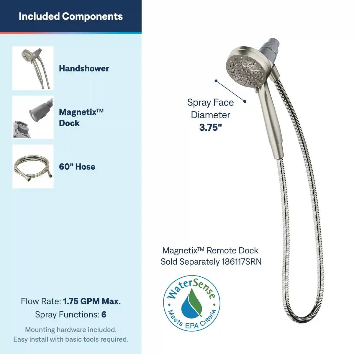 Engage Six-Function Eco-Performance 3 1/2" Diameter Spray Head Handheld Shower