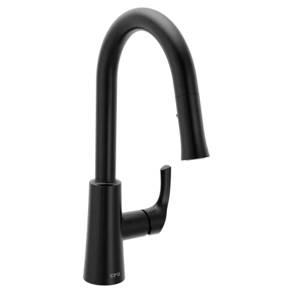 Ash Matte black one-handle high arc pulldown kitchen faucet