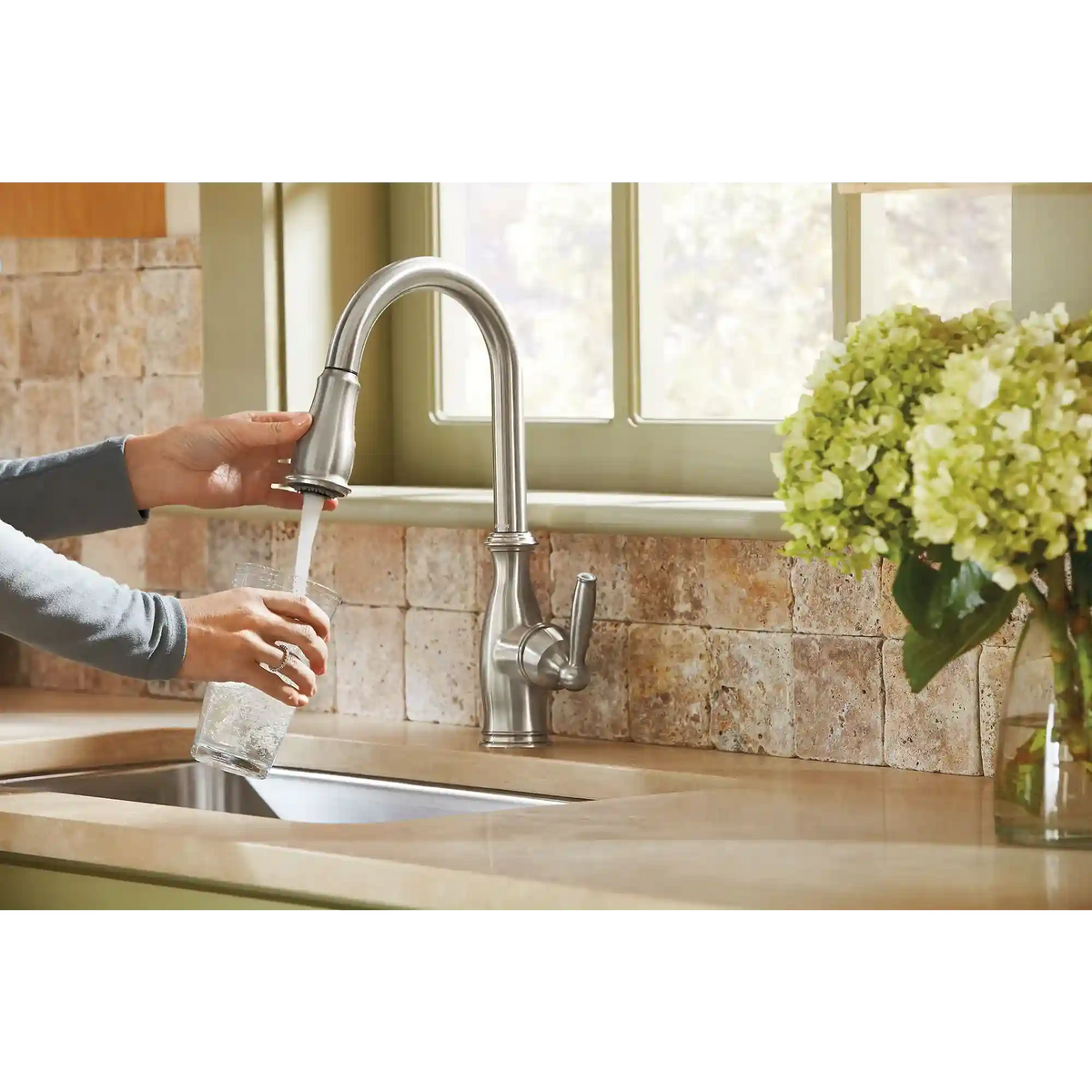 Brantford One-Handle High Arc Pulldown Kitchen Faucet