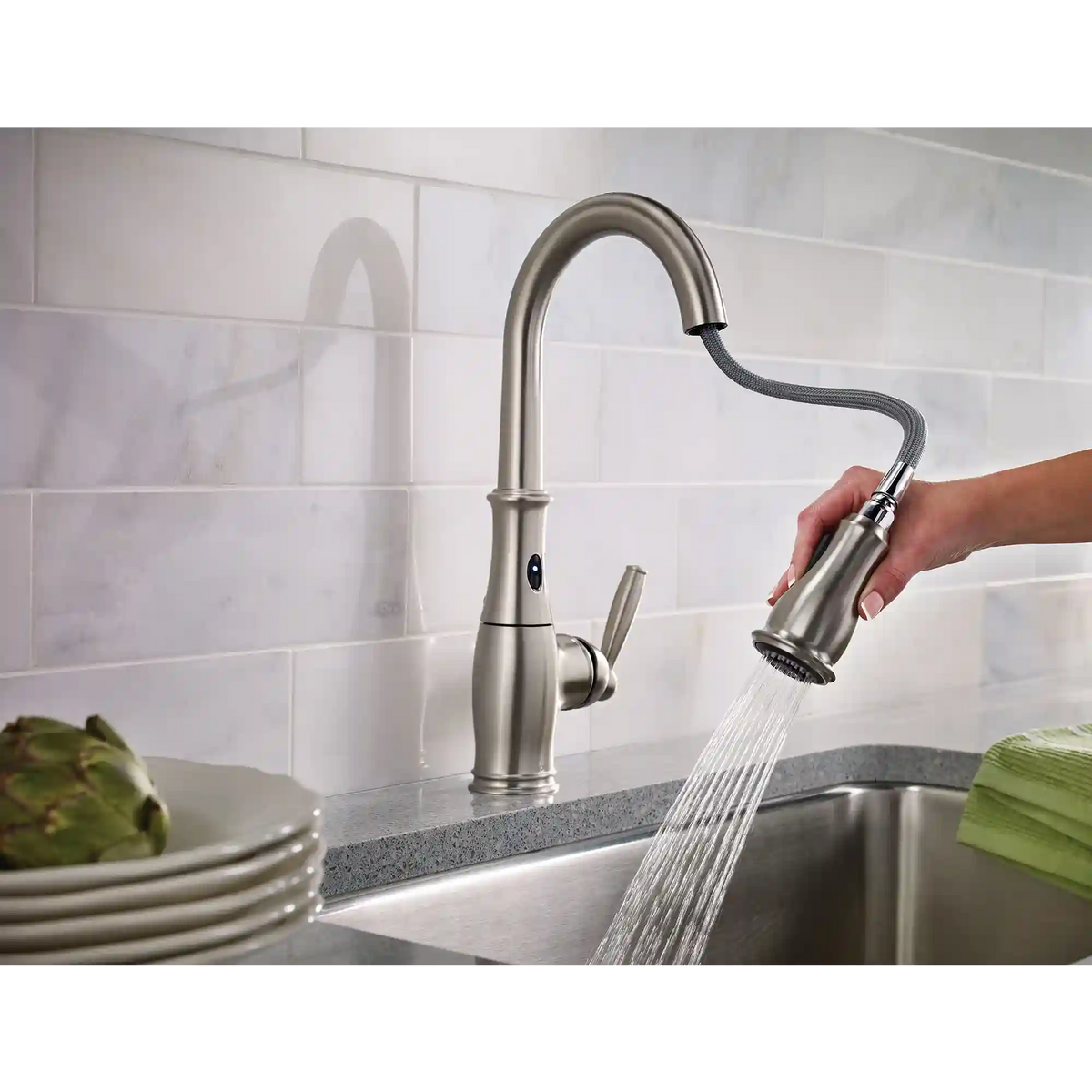 Brantford One-Handle High Arc MotionSense Dual Sensor Pulldown Kitchen Faucet