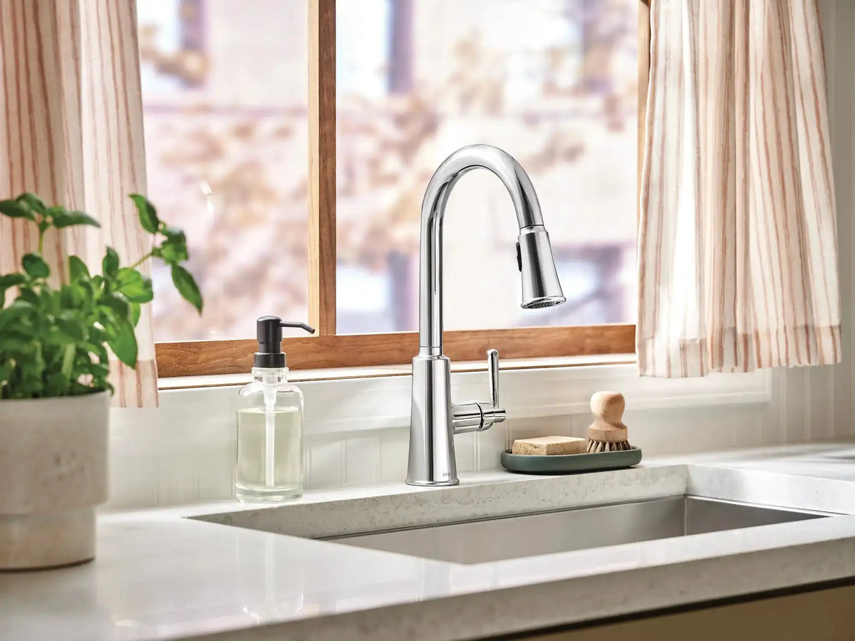 Ember Chrome one-handle high arc pulldown kitchen faucet