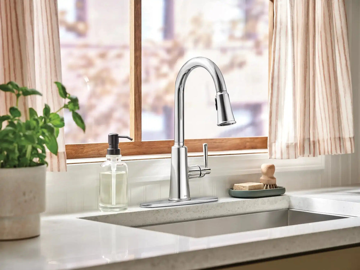 Ember Chrome one-handle high arc pulldown kitchen faucet