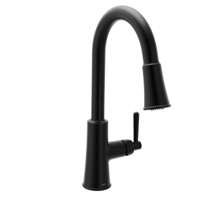 Ember Matte black one-handle high arc pulldown kitchen faucet