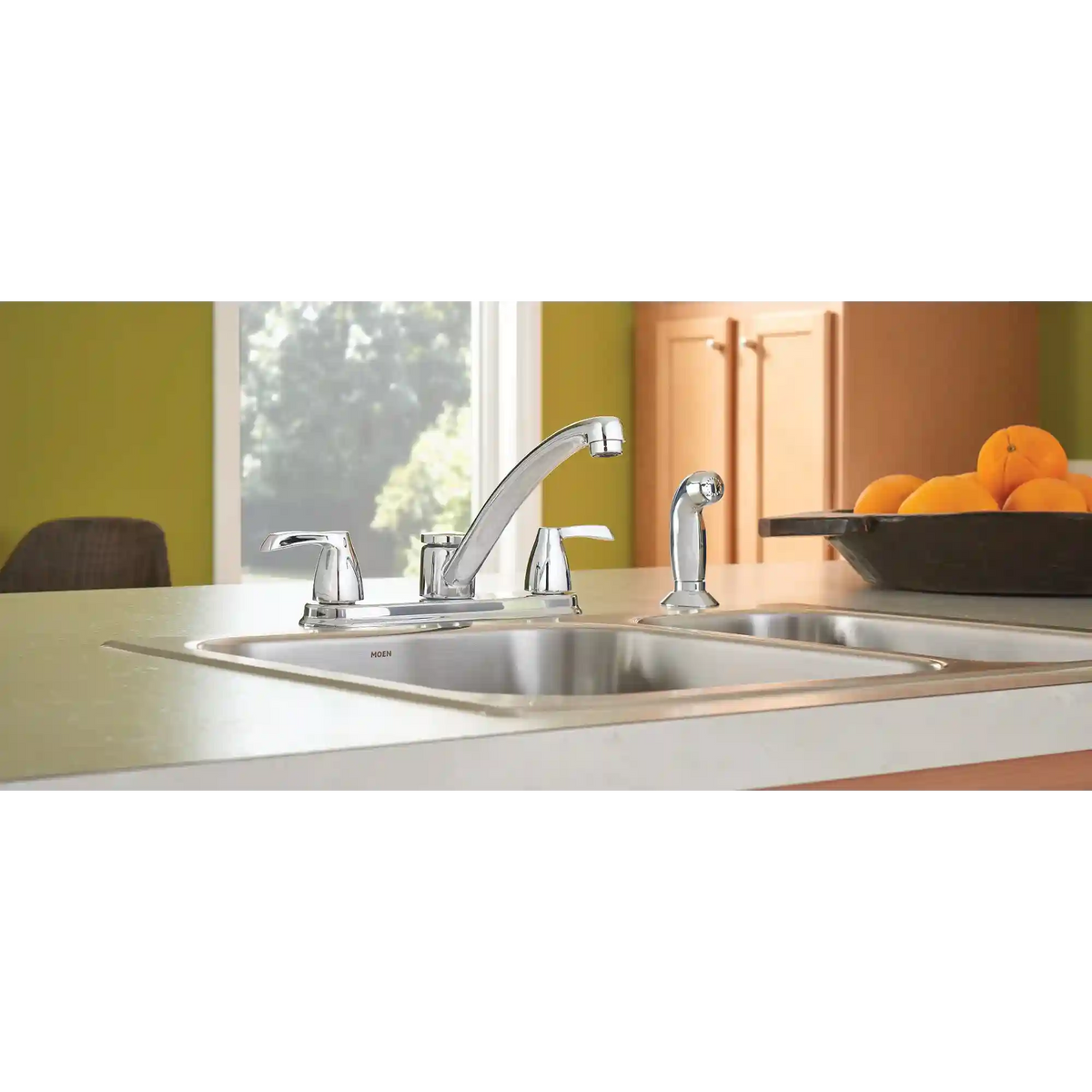 Adler Two-Handle Low Arc Kitchen Faucet with Optional Knob Or Lever Handles