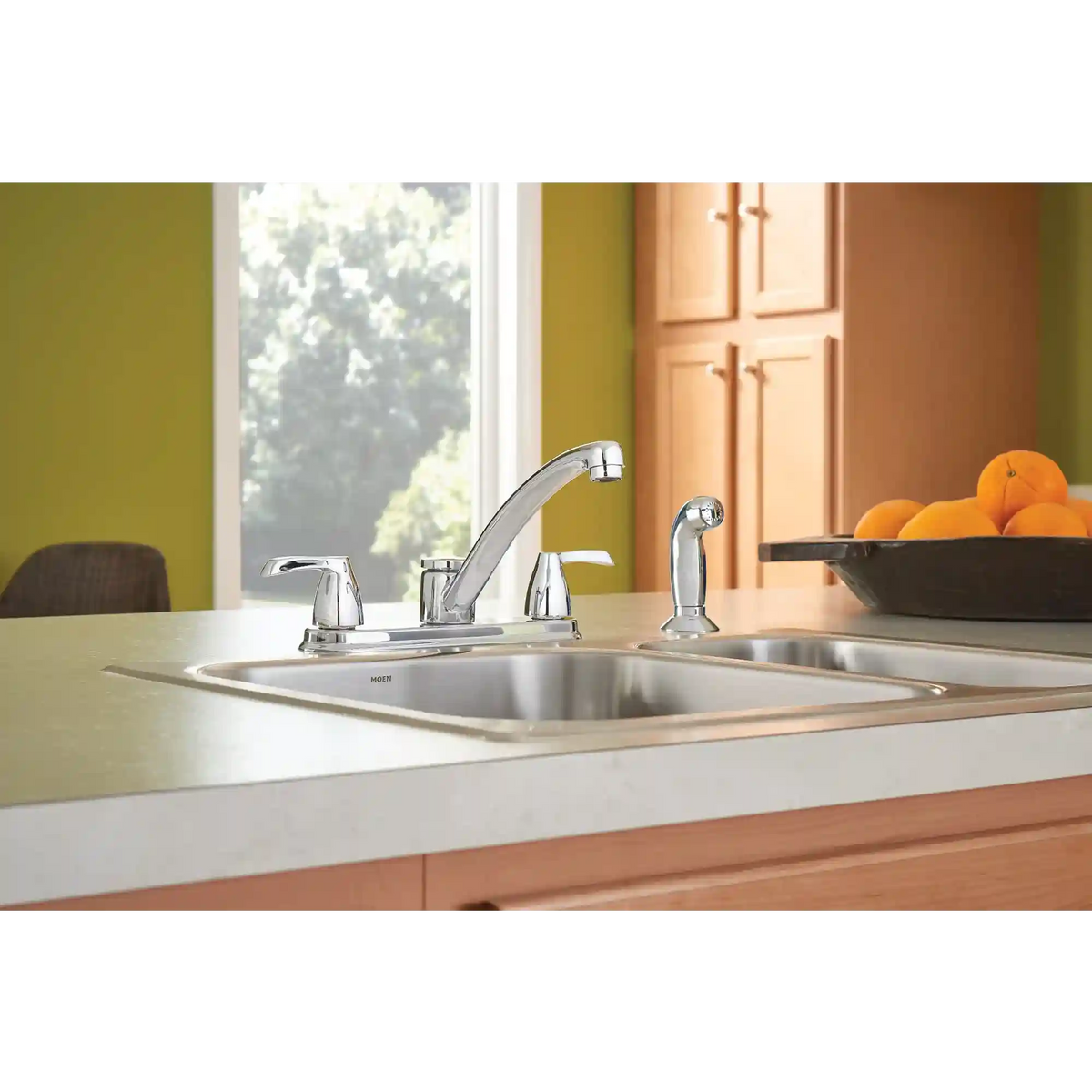 Adler Two-Handle Low Arc Kitchen Faucet with Optional Knob Or Lever Handles
