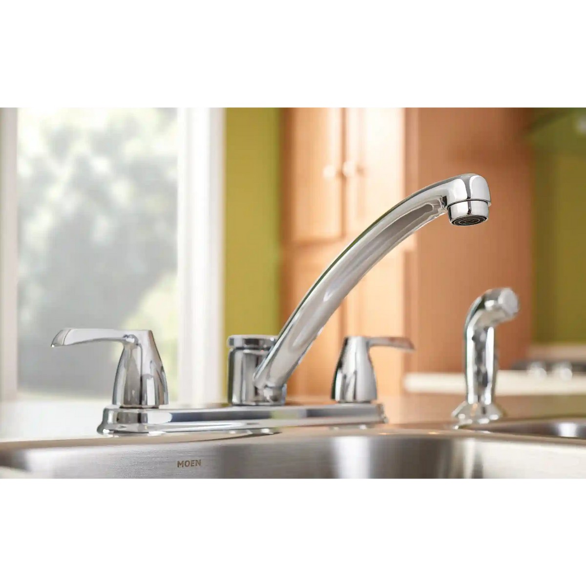 Adler Two-Handle Low Arc Kitchen Faucet with Optional Knob Or Lever Handles
