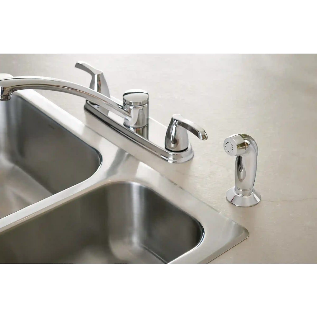 Adler Two-Handle Low Arc Kitchen Faucet with Optional Knob Or Lever Handles