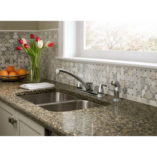 Adler Two-Handle Low Arc Kitchen Faucet with Optional Knob Or Lever Handles