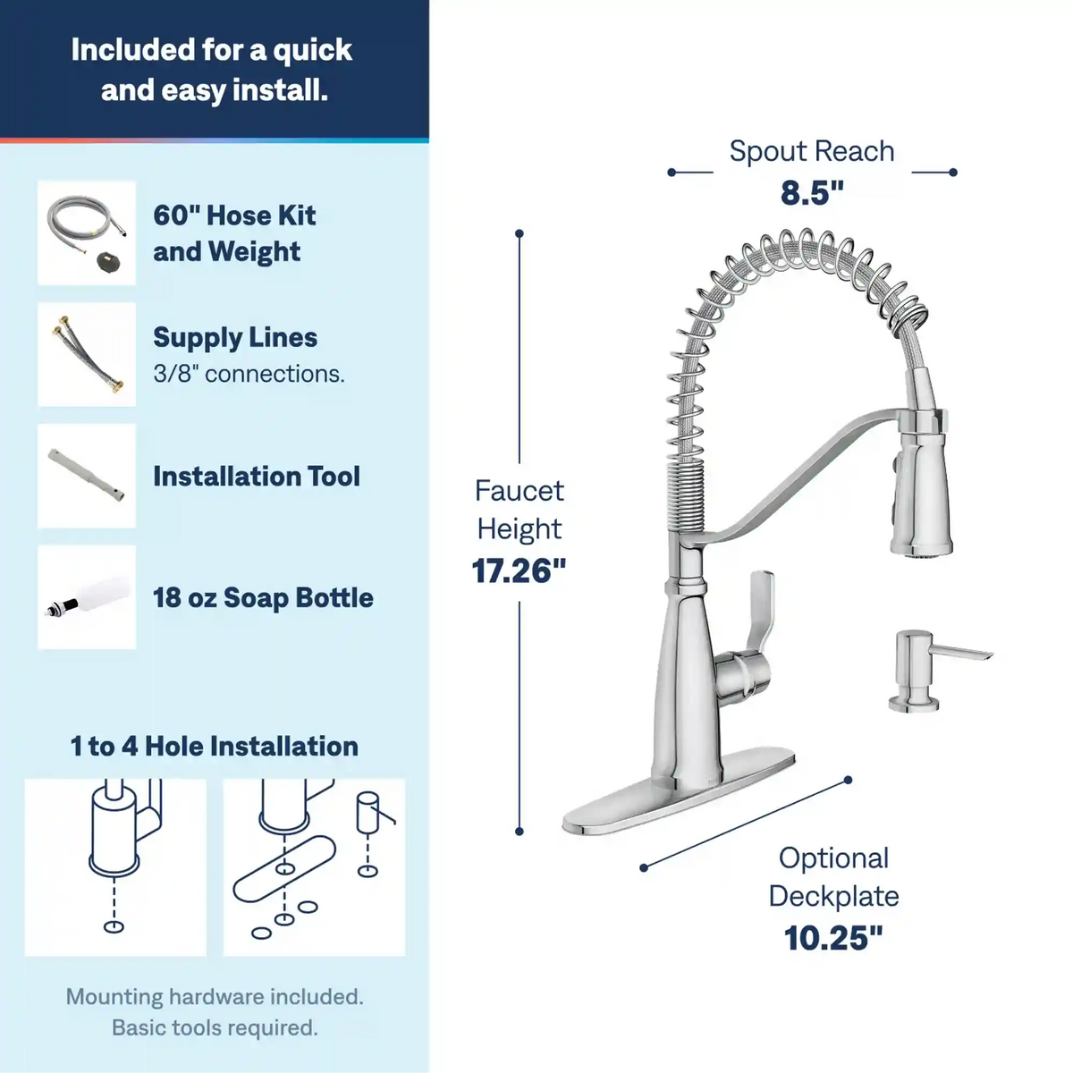 Nolia One-Handle High Arc Pre-Rinse Spring Pulldown Kitchen Faucet