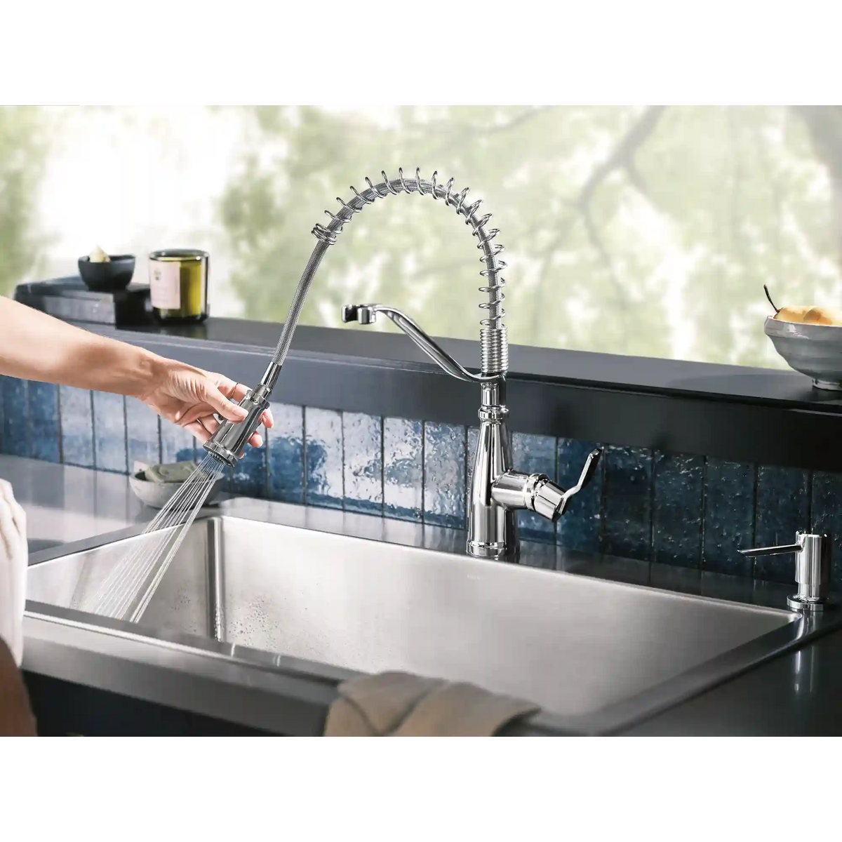 Nolia One-Handle High Arc Pre-Rinse Spring Pulldown Kitchen Faucet