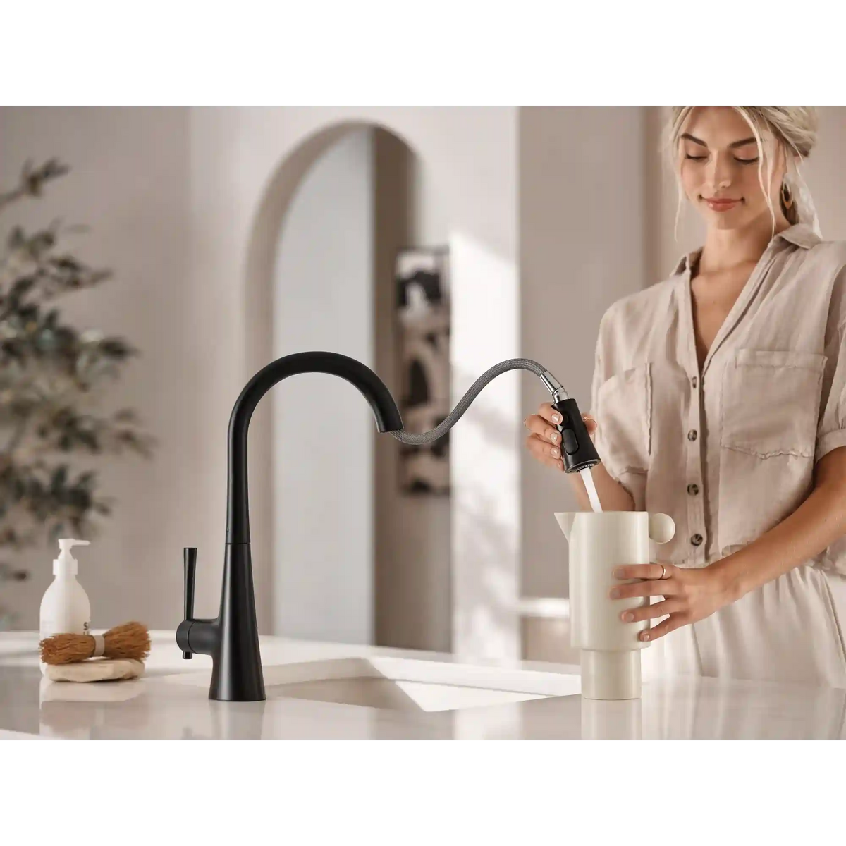 Kurv Smart Faucet Voice Control One-Handle High Arc Pulldown Kitchen Faucet