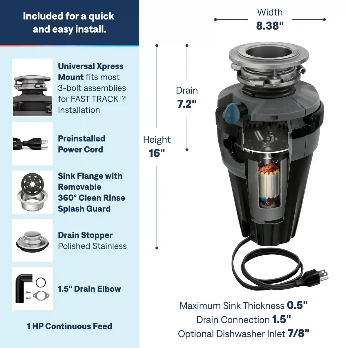 EX Series 1 Horsepower Lighted Garbage Disposal