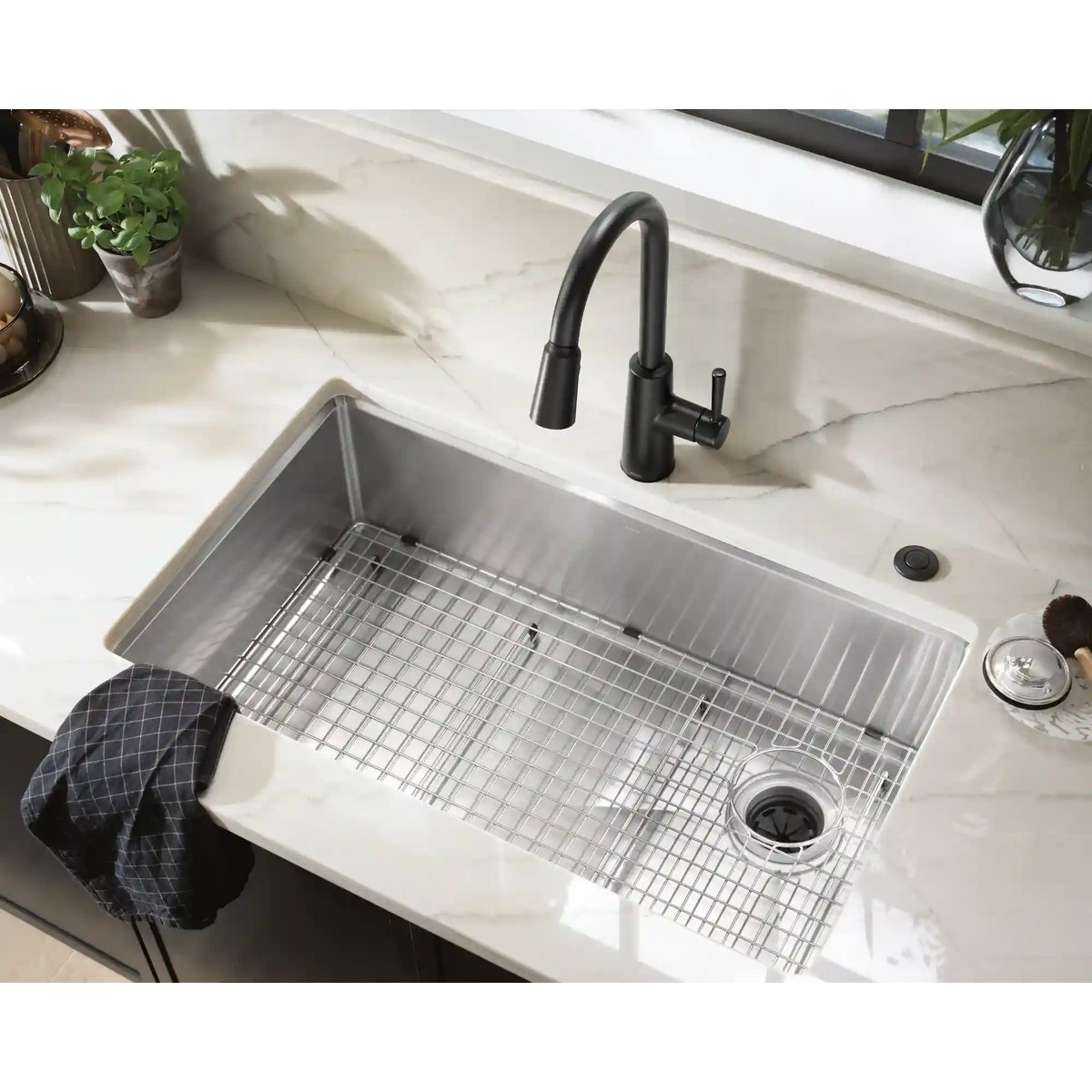Luxe Chef™ 33” Workstation System Steel Dual Mount Double Bowl Sink