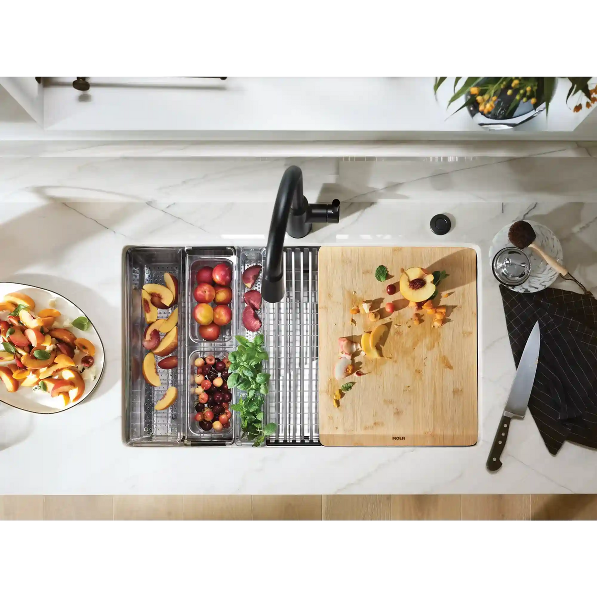 Luxe Chef™ 33” Workstation System Steel Dual Mount Double Bowl Sink