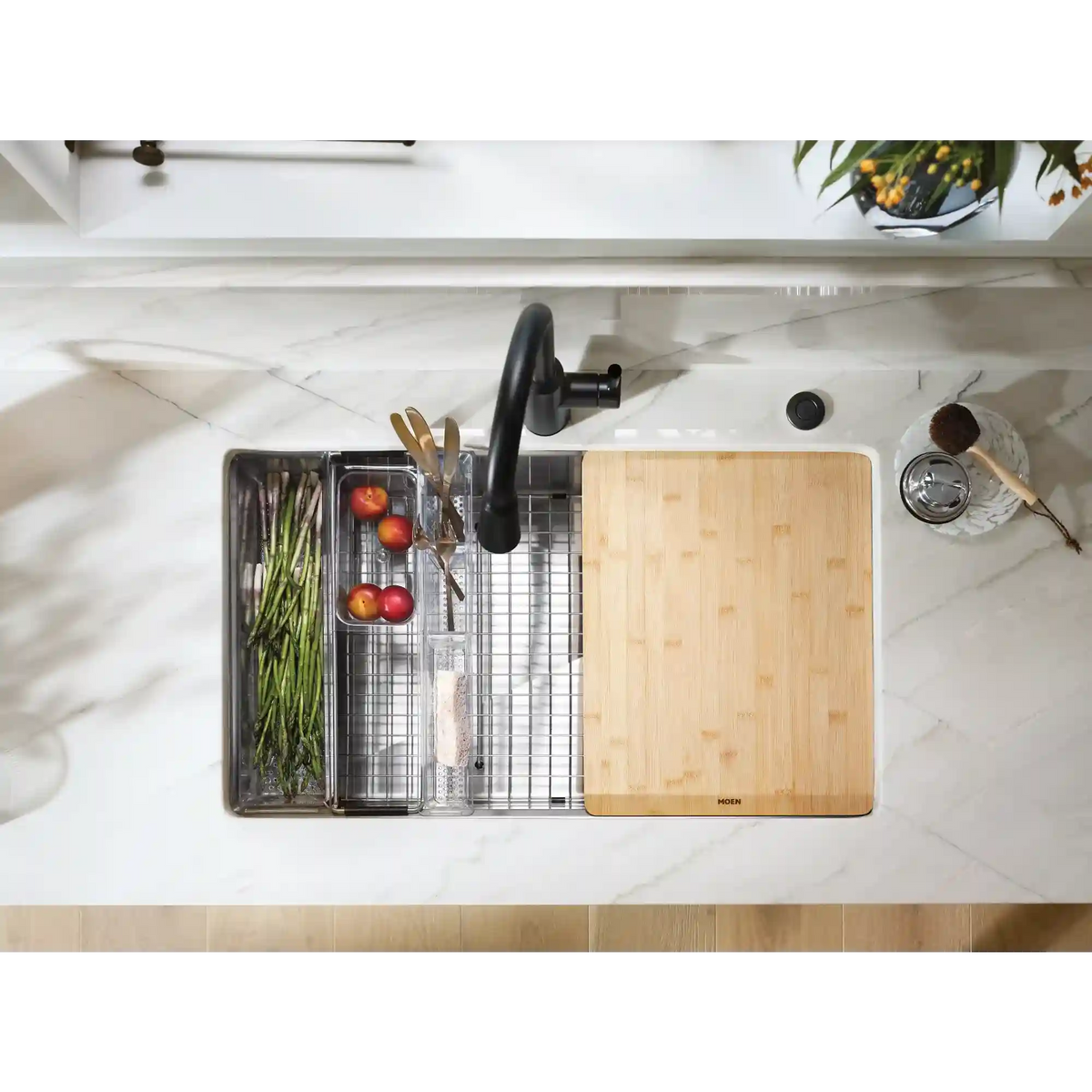 Luxe Chef™ 33” Workstation System Steel Dual Mount Double Bowl Sink