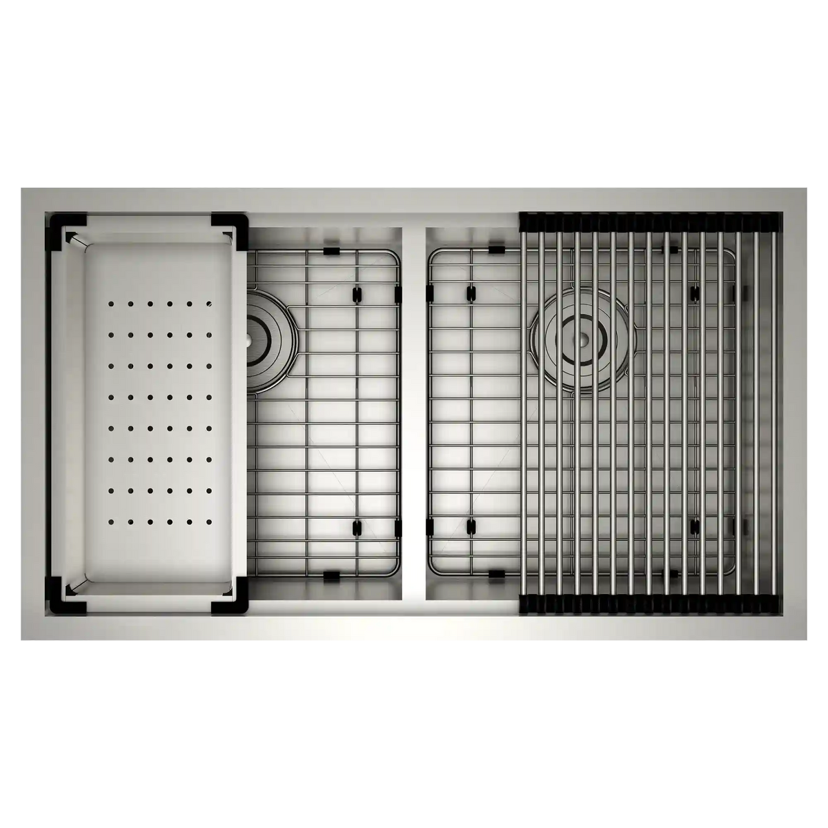 Luxe Chef 33" Workstation Steel Undermount Double Bowl Sink with Accessories