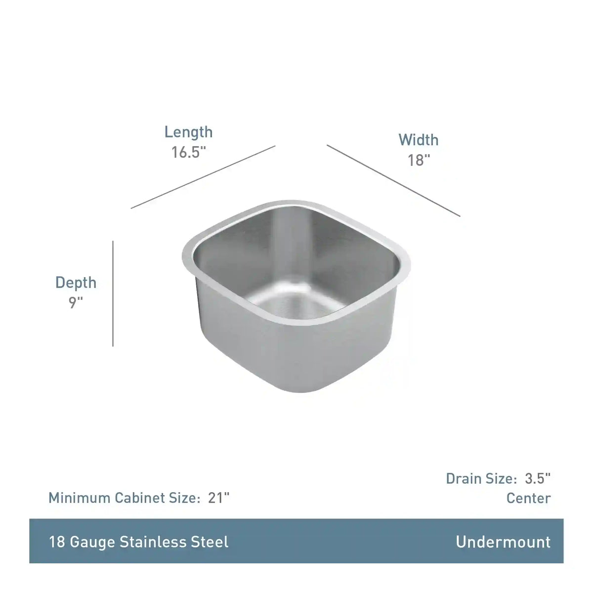 Prep 16.5" Steel Undermount Single Bowl Sink