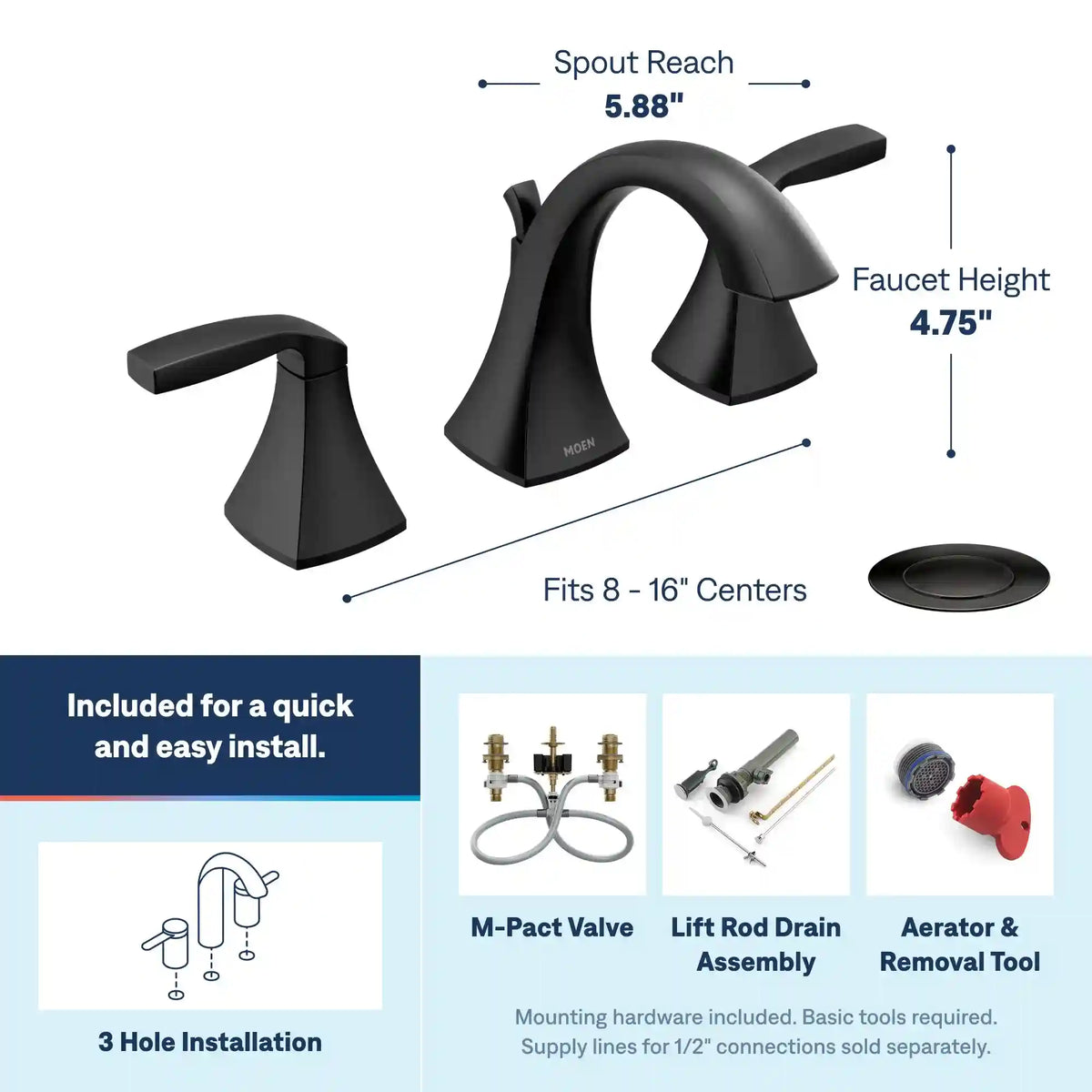 Voss Two-Handle High Arc Bathroom Faucet