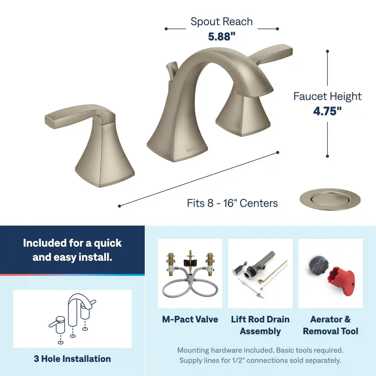 Voss Two-Handle High Arc Bathroom Faucet