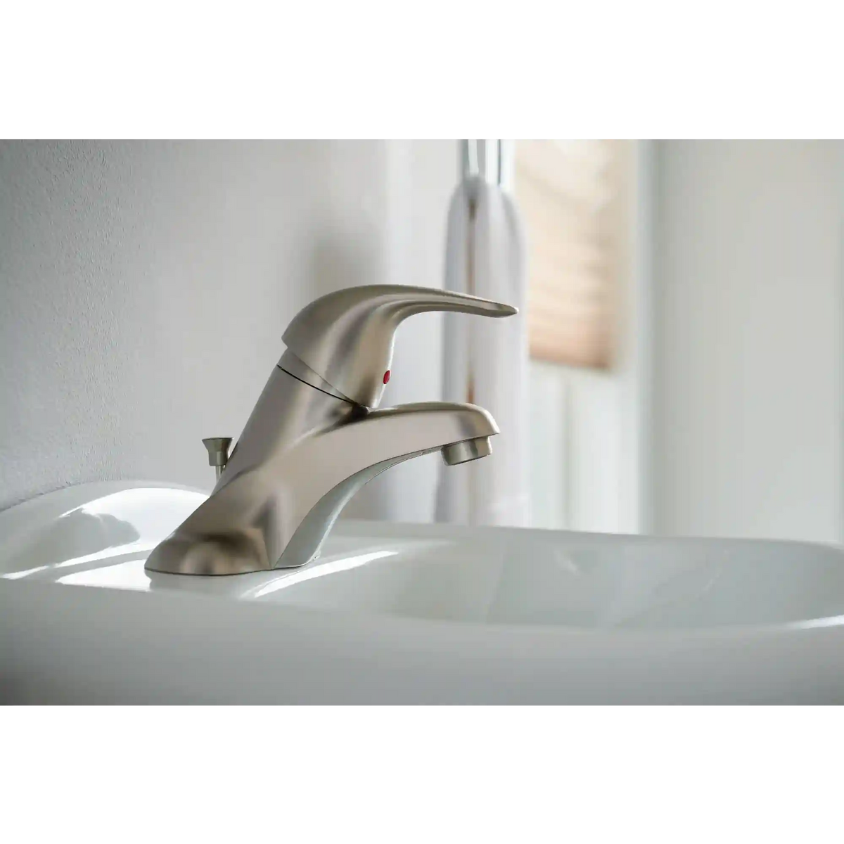 Adler Spot resist brushed nickel one-handle low arc bathroom faucet