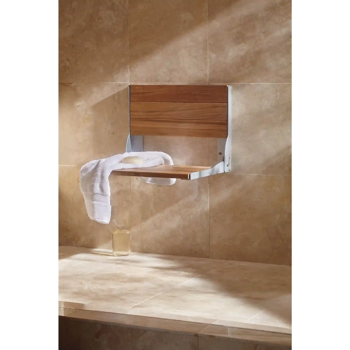 Moen Home Care Stainless and Teak Folding Shower Seat