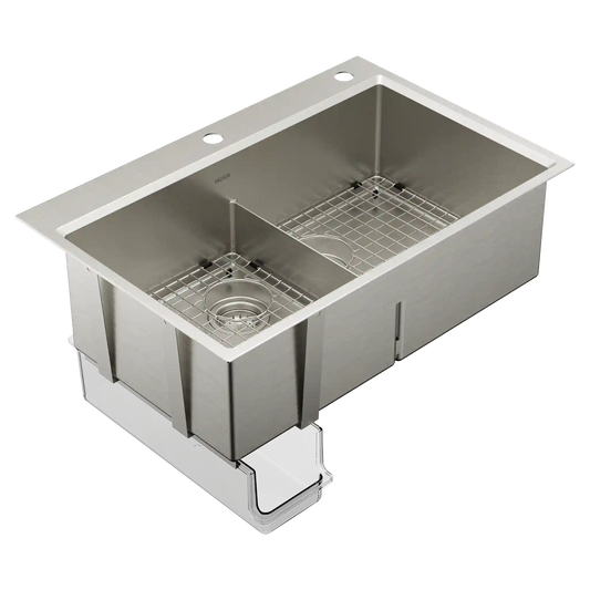 Luxe Chef™ 33” Workstation System Steel Dual Mount Double Bowl Sink